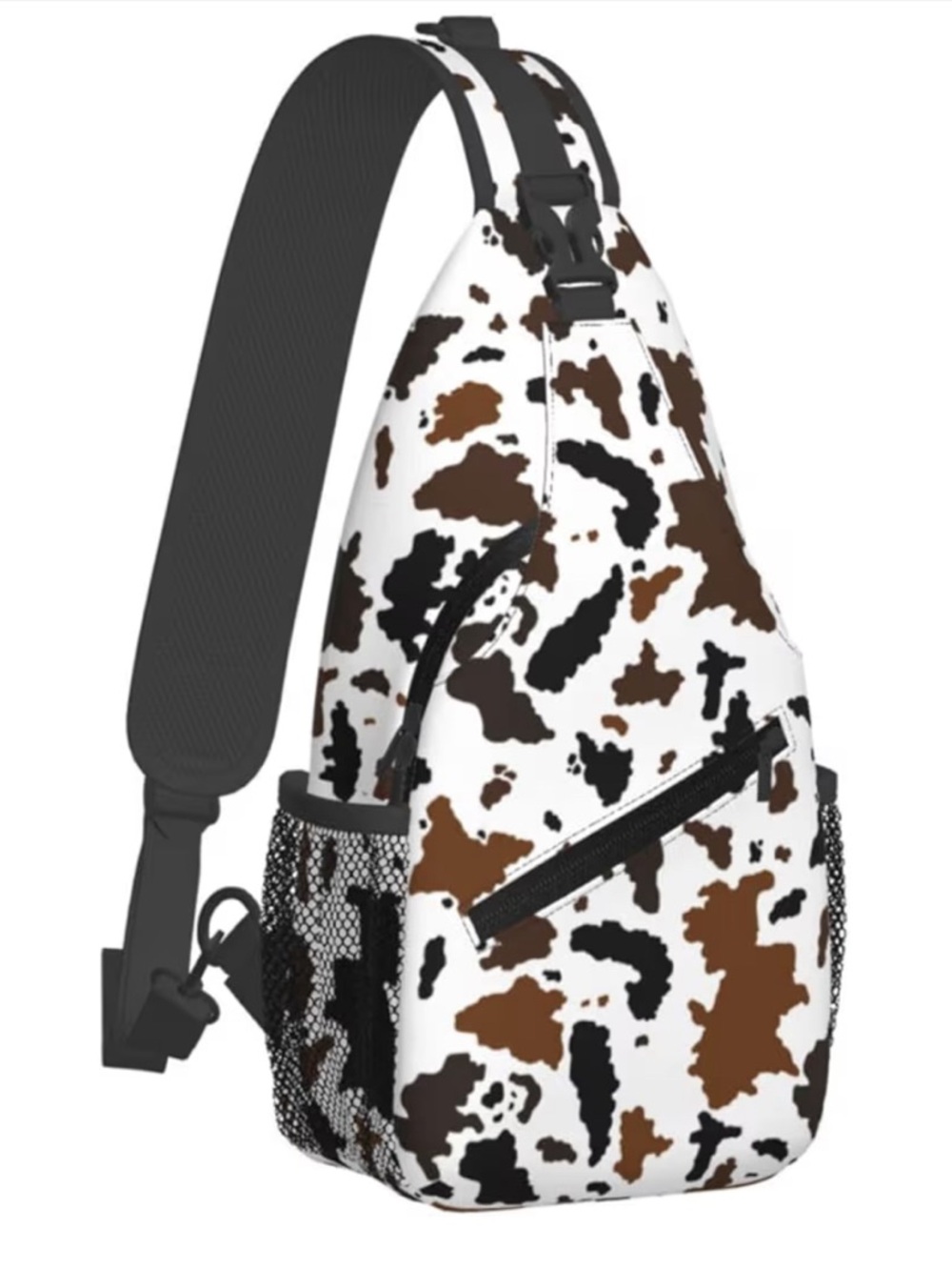 Amazon Men's Cowhide Print Sling Bag — White, Brown & Black